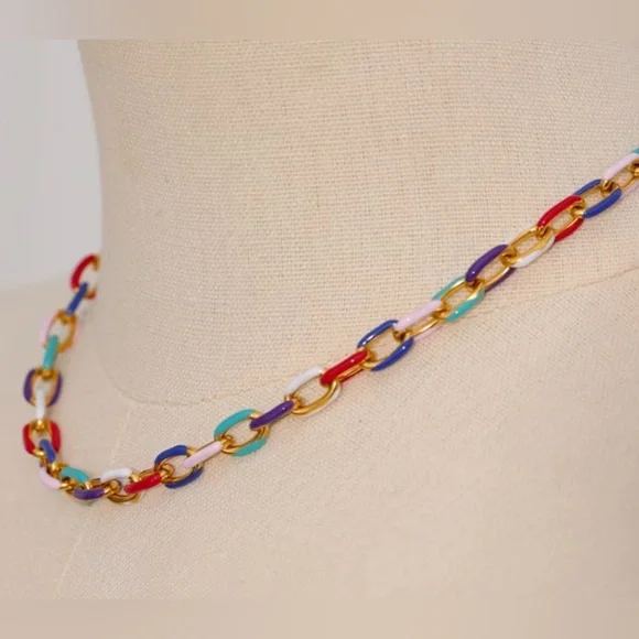 LAST ONE New Rainbow Color Block Chain Choker Necklace ~ Stainless Steel Enamel - Picture 13 of 16